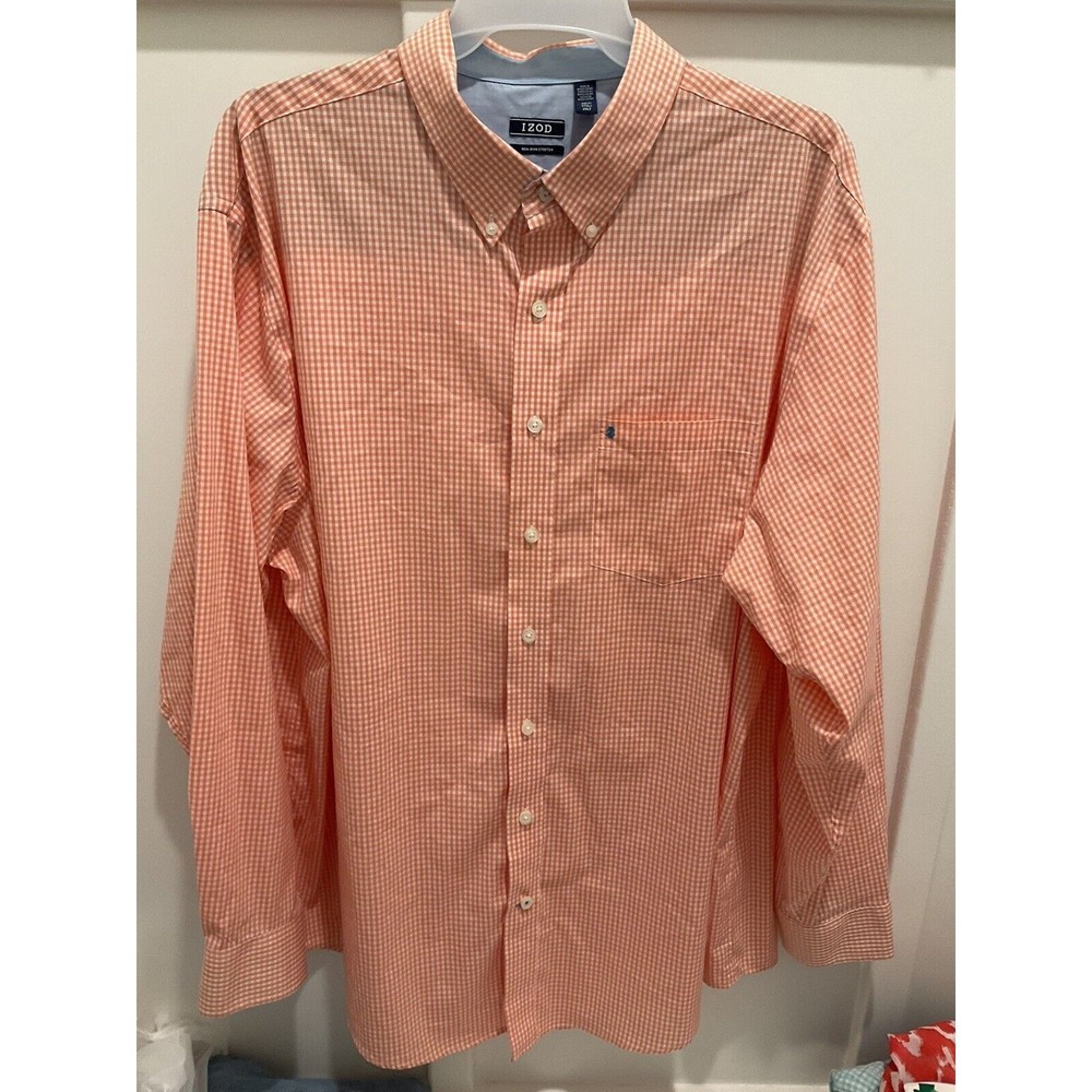 Izod Button Up Shirt Men's 2XLG Long Sleeve Coral Non-iron Stretch  CasualCotton